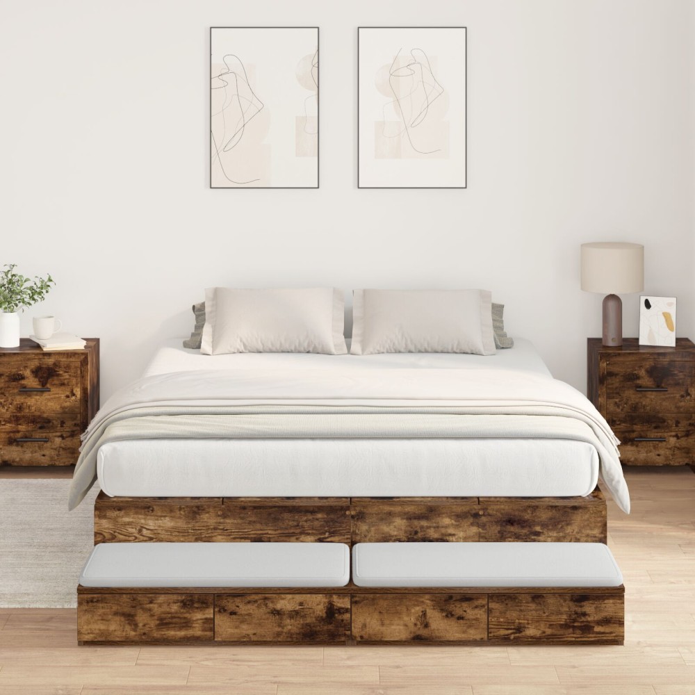 vidaXL Cadru de pat cu depozitare Stejar fumuriu 236.5 x 160 x 31.5 cm
