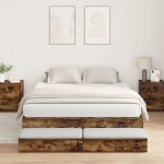 vidaXL Cadru de pat cu depozitare Stejar fumuriu 236.5 x 160 x 31.5 cm
