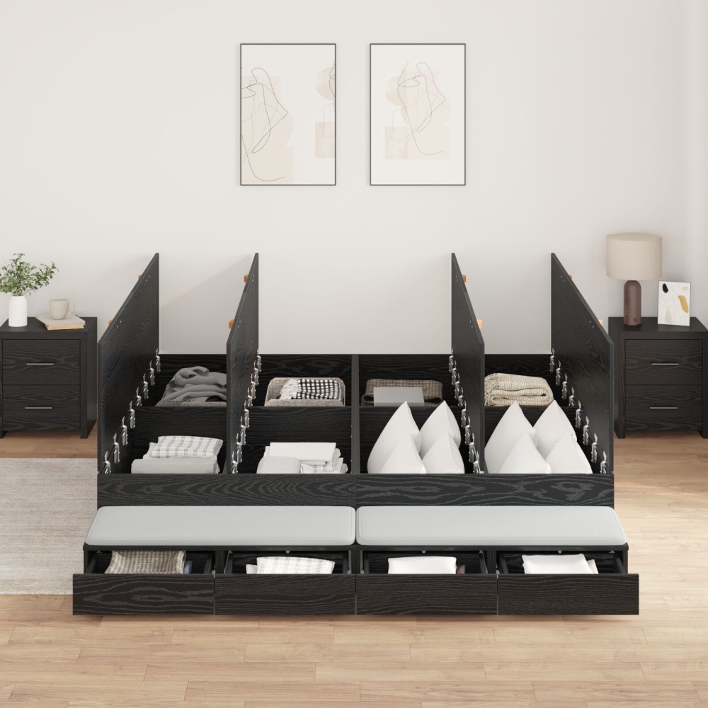 vidaXL Cadru de pat cu depozitare Stejar negru 236.5 x 180 x 31.5 cm