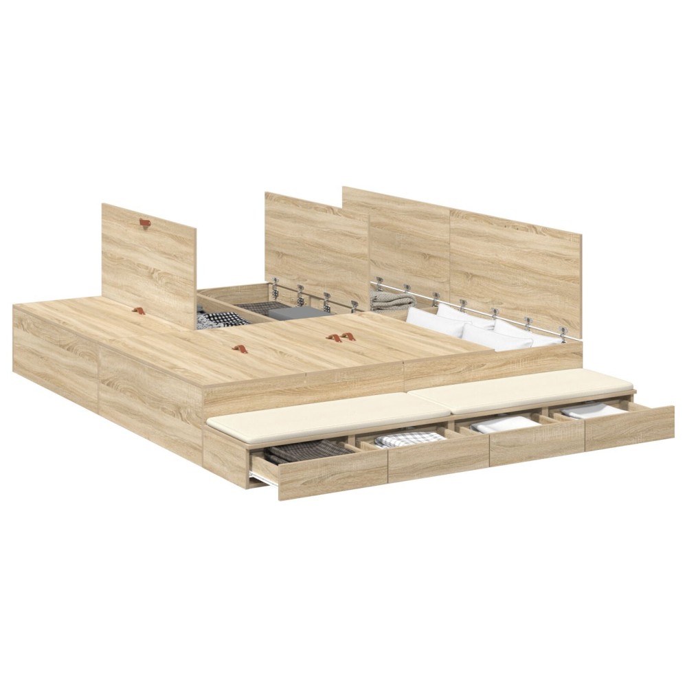 vidaXL Cadru de pat cu depozitare Stejar Sonoma 236.5 x 180 x 31.5 cm