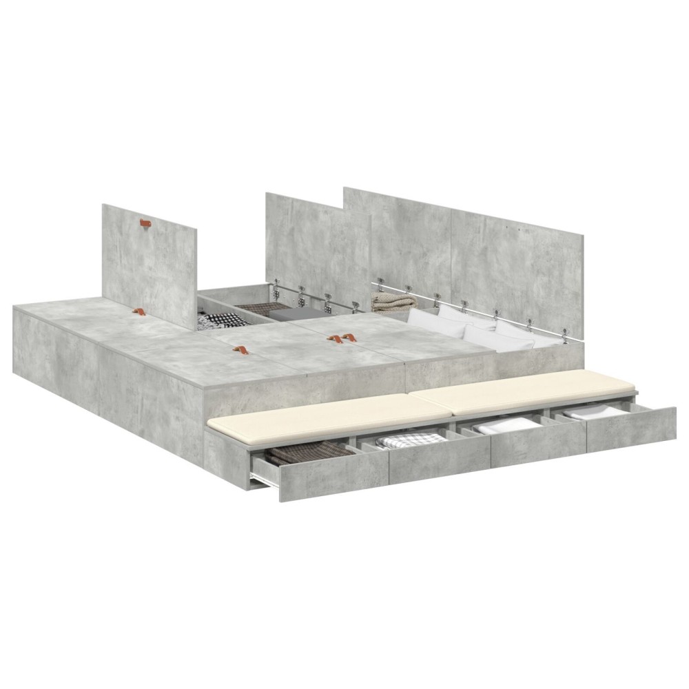 vidaXL Cadru de pat cu depozitare Gri din beton 236.5 x 180 x 31.5 cm