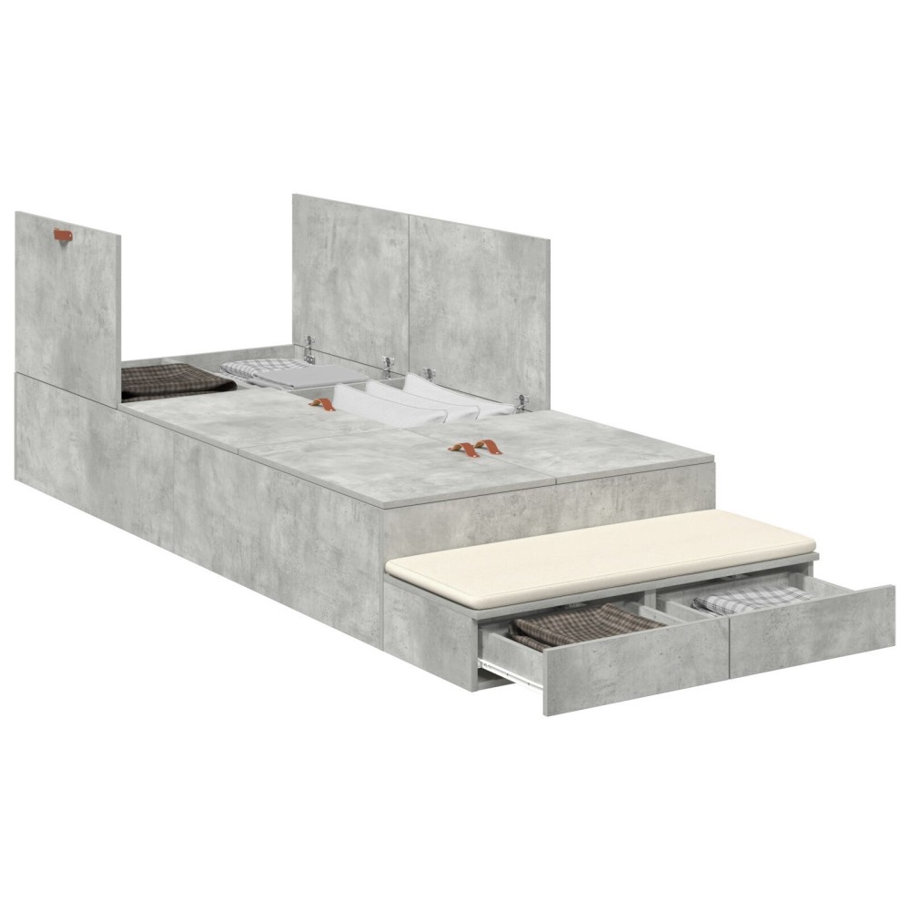 vidaXL Cadru de pat cu depozitare Gri din beton 226.5 x 75 x 31.5 cm