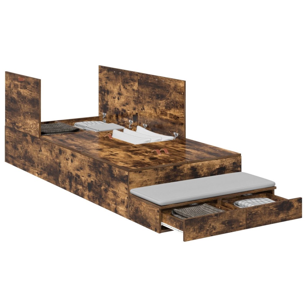 vidaXL Cadru de pat cu depozitare Stejar fumuriu 226.5 x 75 x 31.5 cm