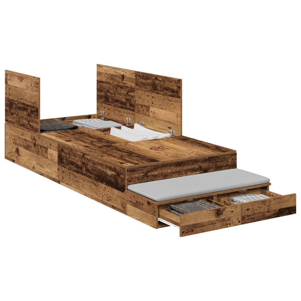 vidaXL Cadru de pat cu depozitare Lemn vechi 226.5 x 75 x 31.5 cm