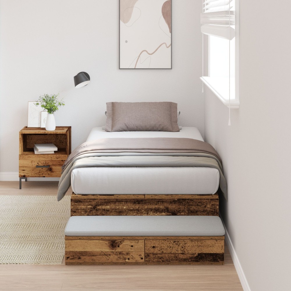 vidaXL Cadru de pat cu depozitare Lemn vechi 226.5 x 75 x 31.5 cm