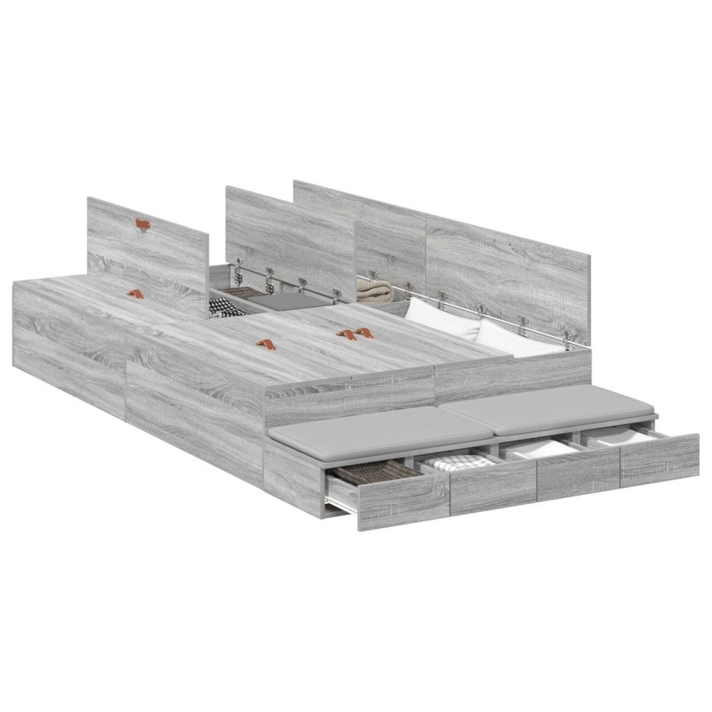 vidaXL Cadru de pat cu depozitare sonoma gri 226.5 x 120 x 31.5 cm