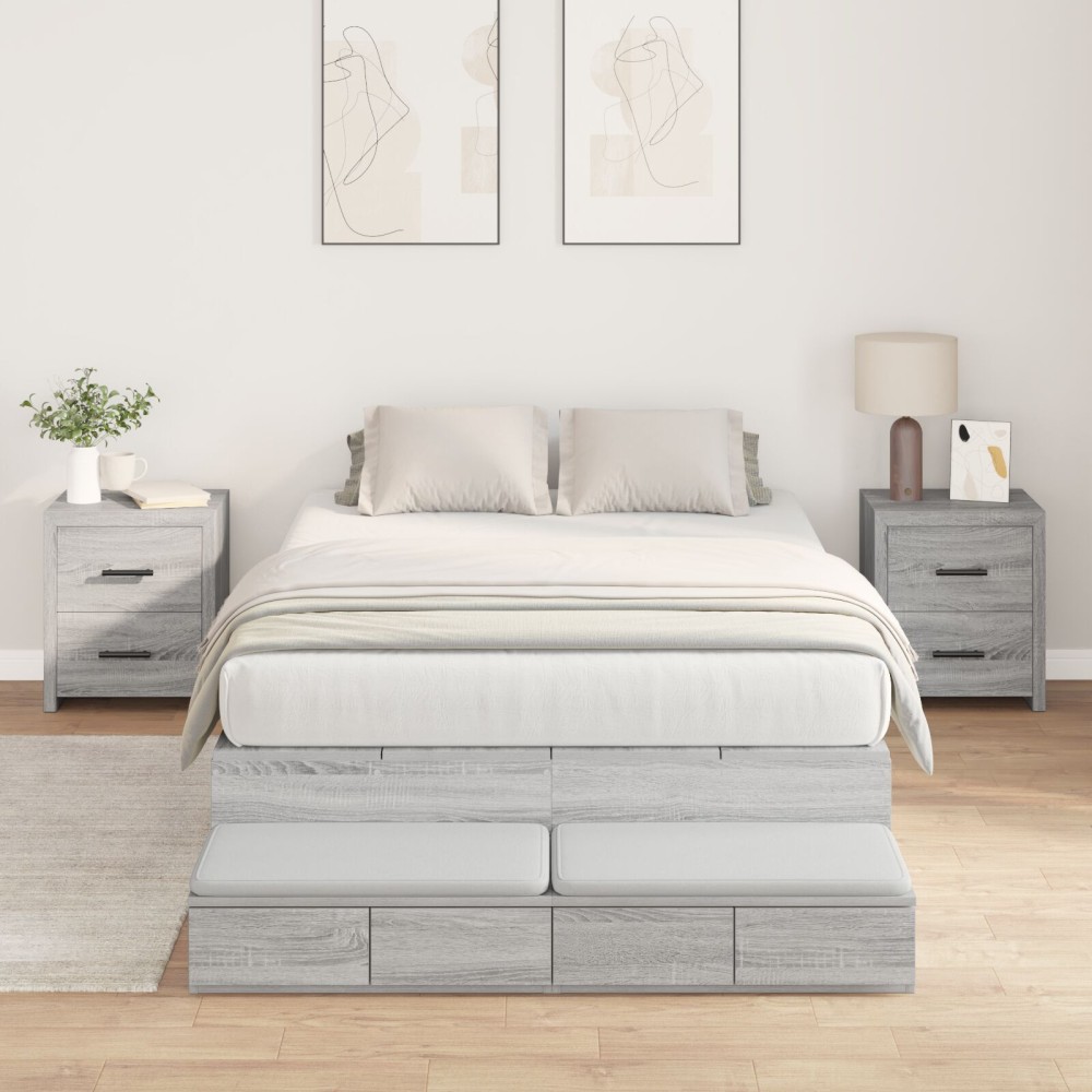 vidaXL Cadru de pat cu depozitare sonoma gri 226.5 x 120 x 31.5 cm