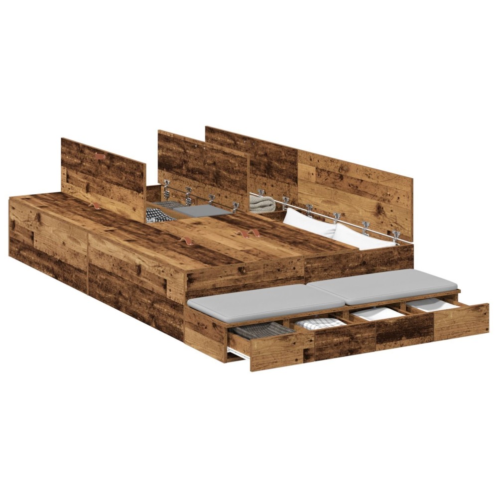vidaXL Cadru de pat cu depozitare Lemn vechi 226.5 x 120 x 31.5 cm