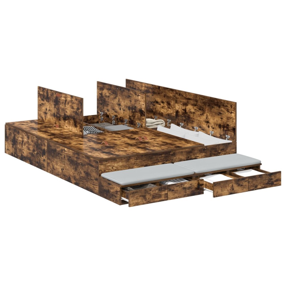 vidaXL Cadru de pat cu depozitare Stejar fumuriu 226.5 x 140 x 31.5 cm