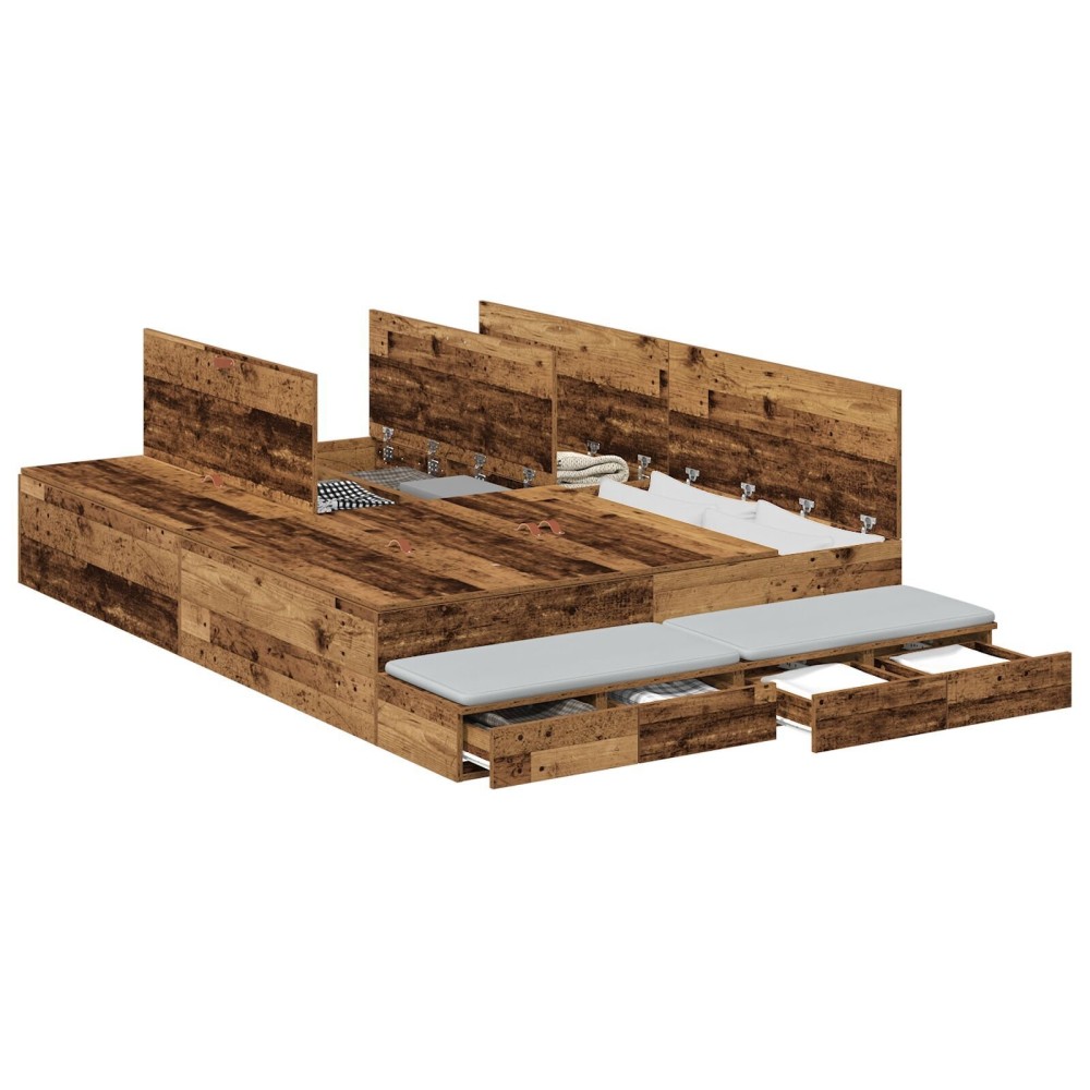 vidaXL Cadru de pat cu depozitare Lemn vechi 226.5 x 140 x 31.5 cm