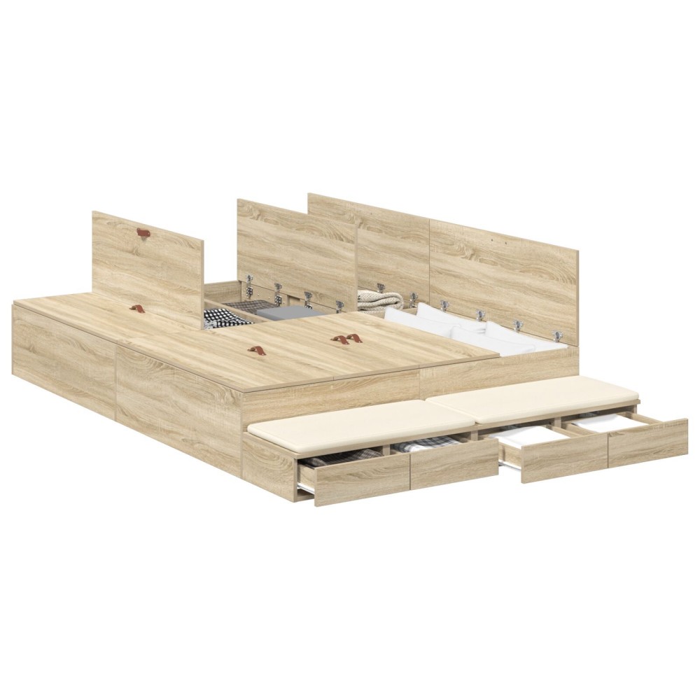 vidaXL Cadru de pat cu depozitare Stejar Sonoma 226.5 x 135 x 31.5 cm