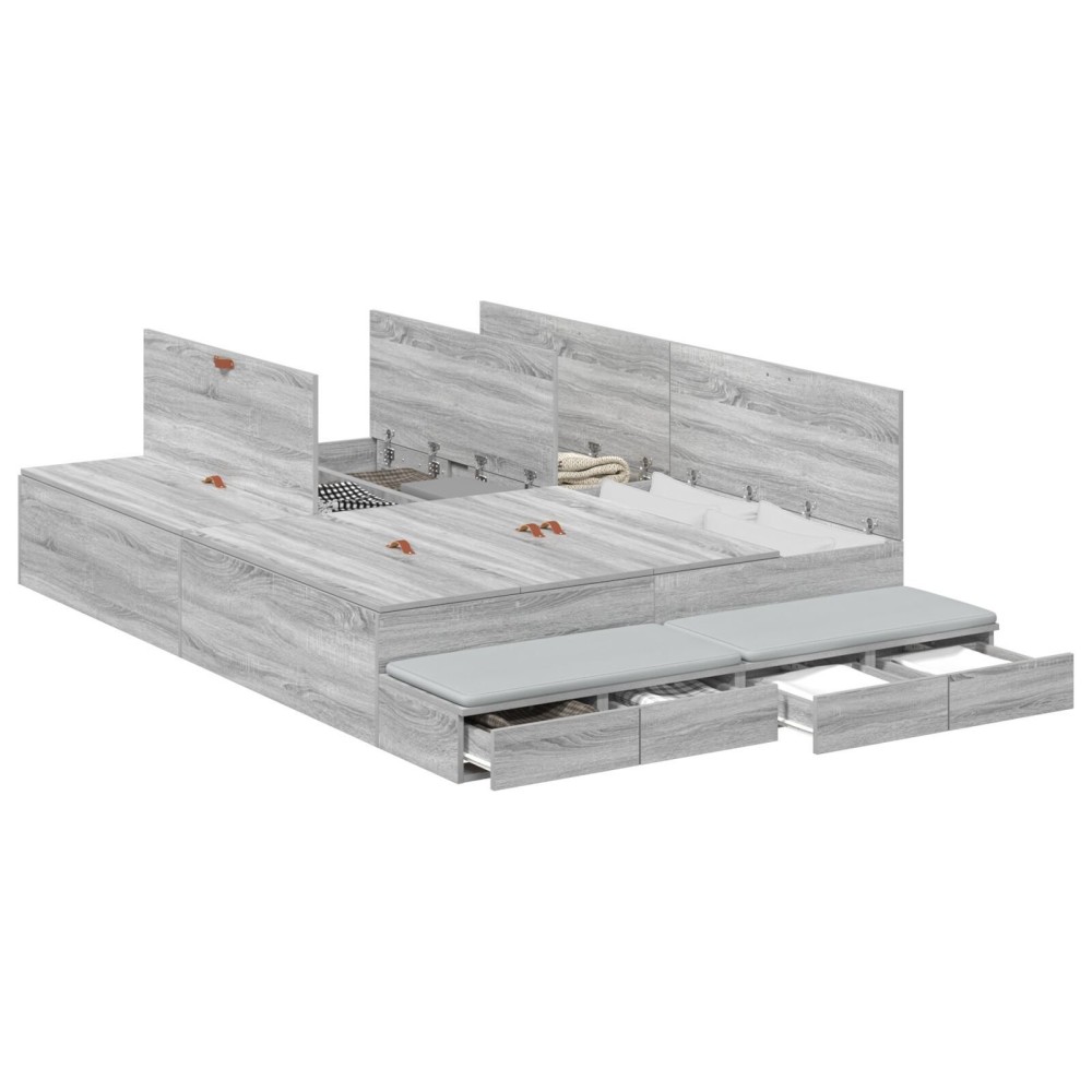 vidaXL Cadru de pat cu depozitare sonoma gri 226.5 x 135 x 31.5 cm