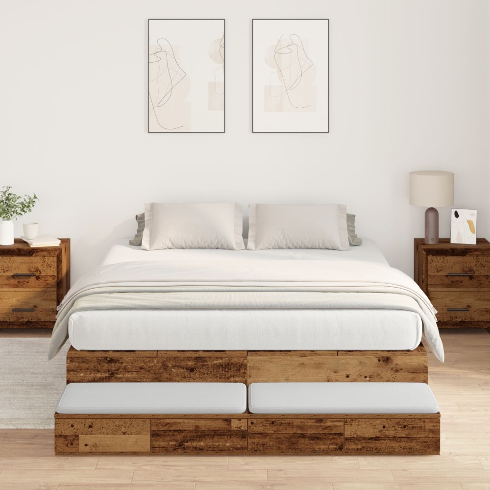 vidaXL Cadru de pat cu depozitare Lemn vechi 226.5 x 135 x 31.5 cm