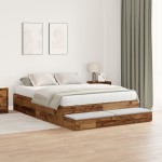 vidaXL Cadru de pat cu depozitare Lemn vechi 226.5 x 135 x 31.5 cm