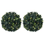 vidaXL Mingi artificiale din lemn de cimiș cu lumini LED 2 buc Verde