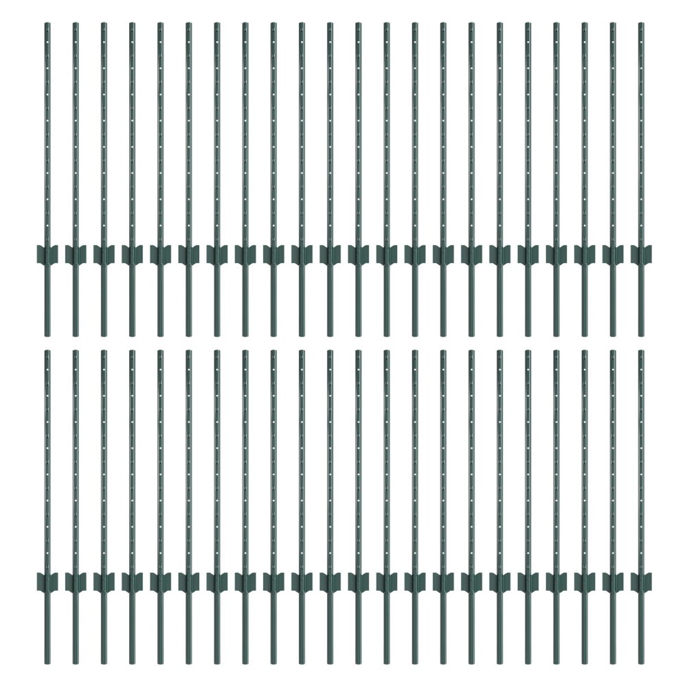 vidaXL Stâlpi de gard argintii 44 pcs Verde 100 x 0.8 cm. Oțel