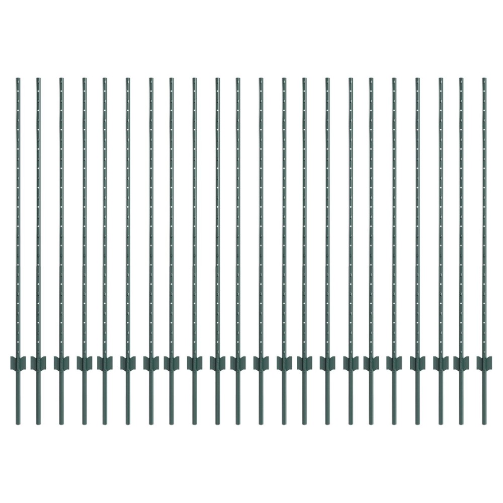 vidaXL Stâlpi de gard argintii 22 pcs Verde 50 m x 1.4 m. Oțel