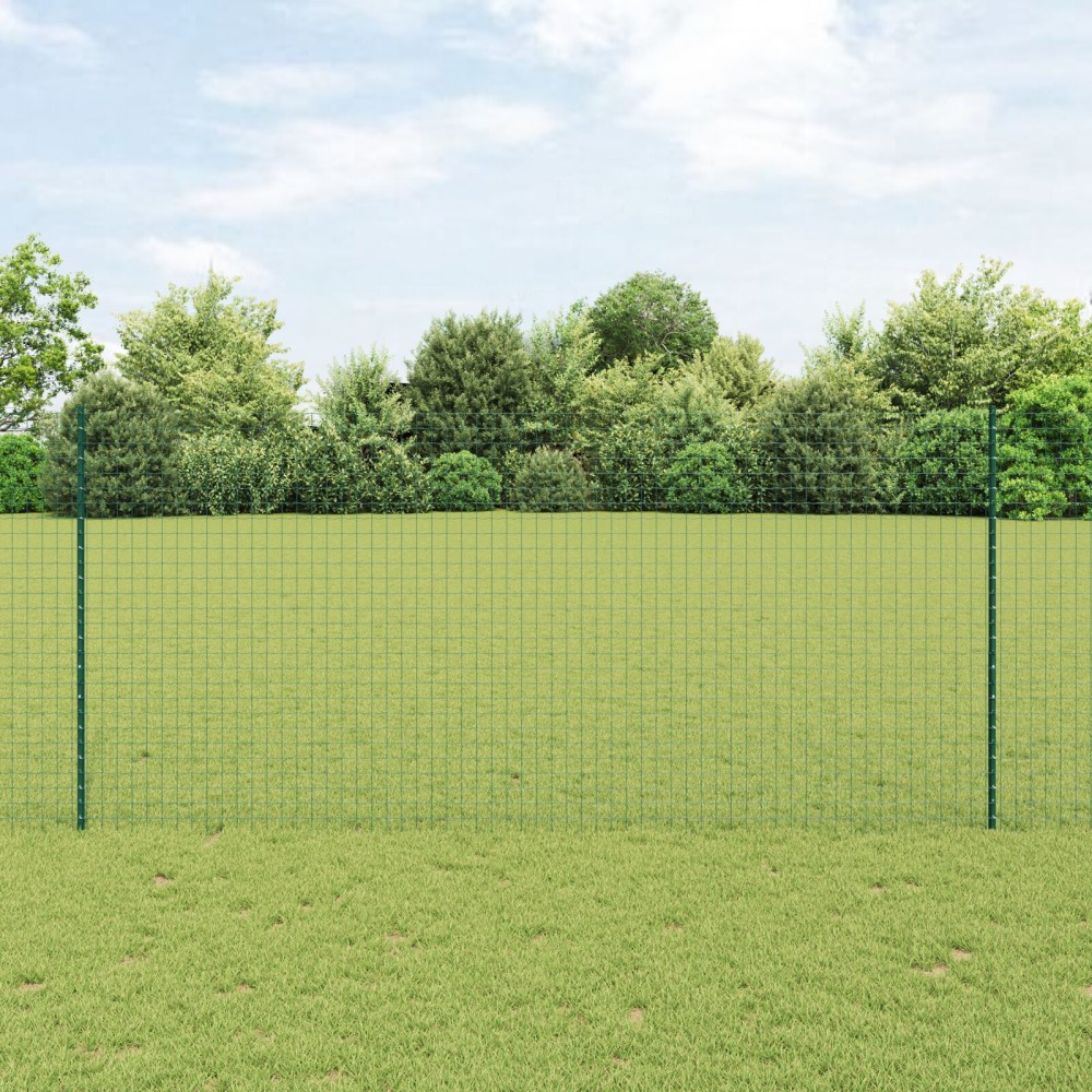 vidaXL Stâlpi de gard argintii 22 pcs Verde 50 m x 1.4 m. Oțel