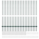 vidaXL Stâlpi de gard argintii 22 pcs Verde 50 m x 1.4 m. Oțel