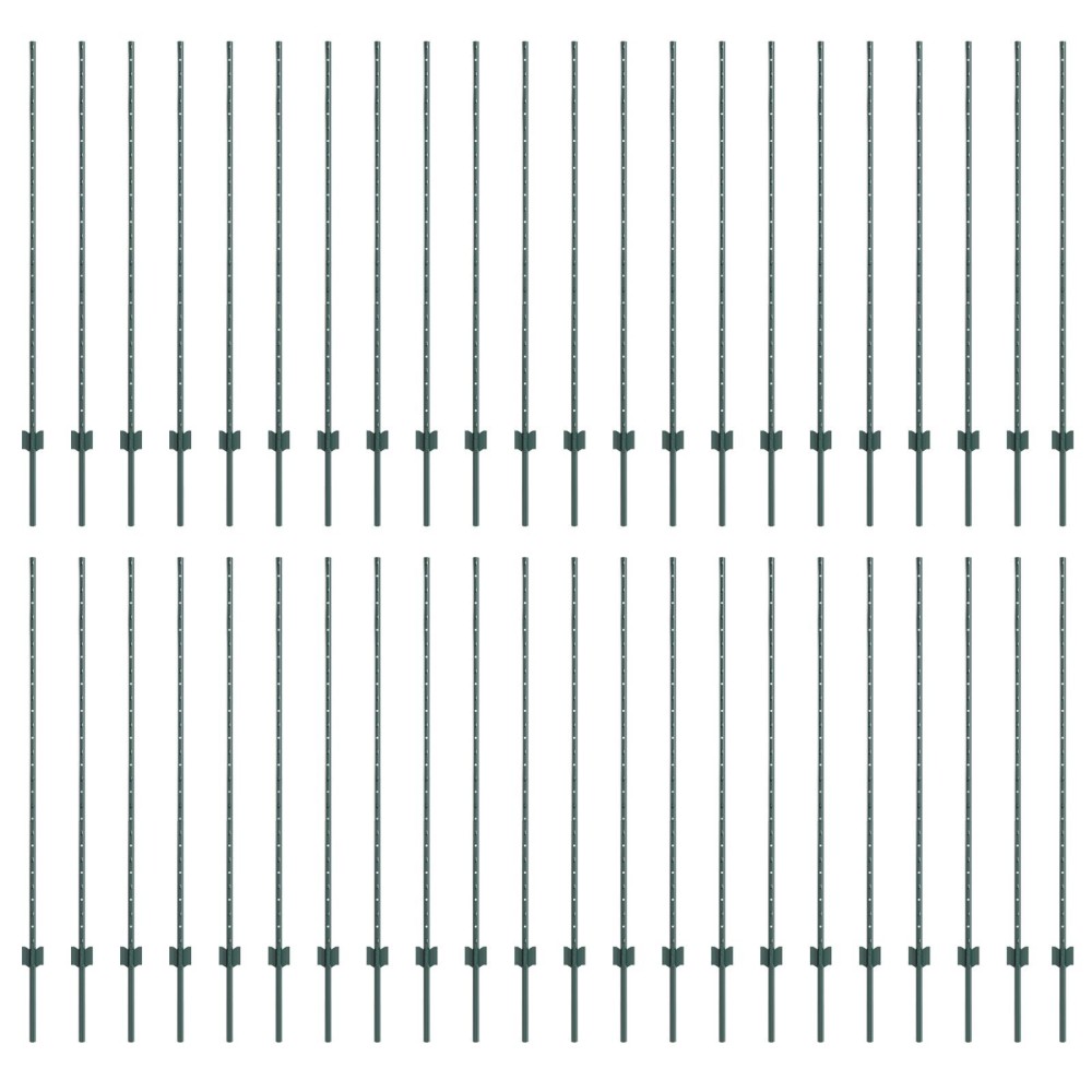 vidaXL Stâlpi de gard argintii 44 pcs Verde 100 x 1.4 m Metal