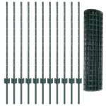 vidaXL Îngrădire cu stâlpi Verde 1 x 25 m Oțel