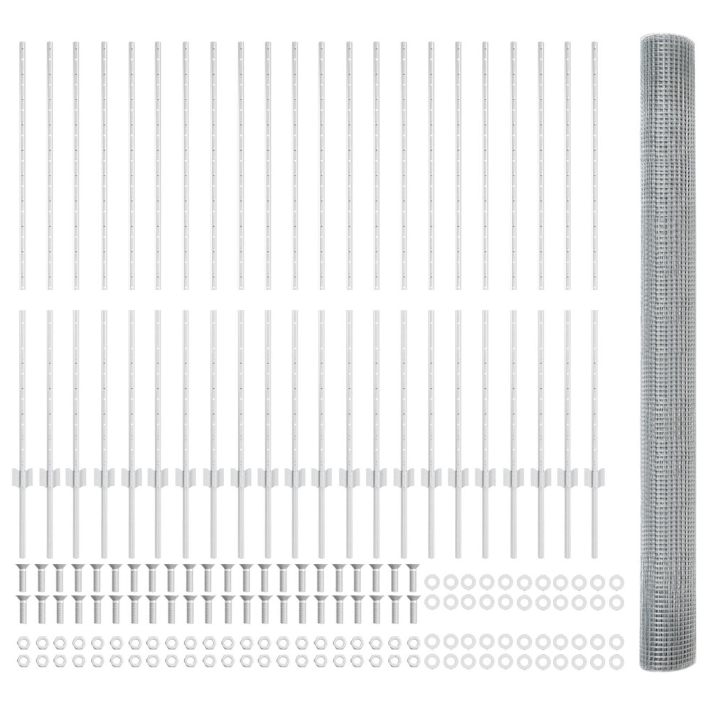 vidaXL Îngrădire cu stâlpi Argintiu 1.4 x 50 m Oțel