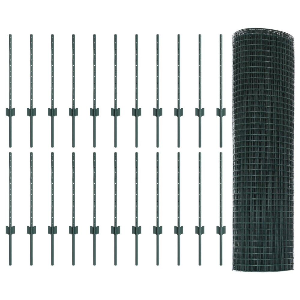 vidaXL Îngrădire cu stâlpi Verde 0.6 x 50 m Oțel