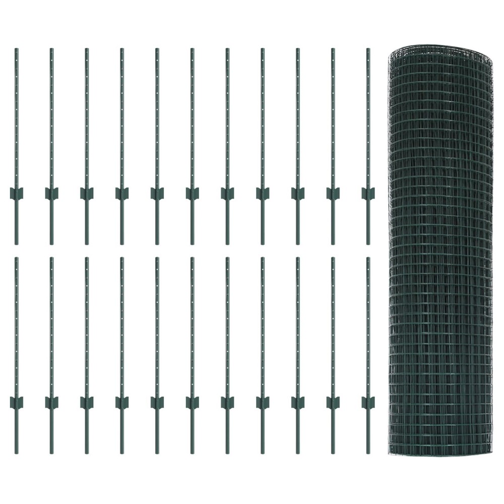 vidaXL Îngrădire cu stâlpi Verde 0.8 x 50 m Oțel
