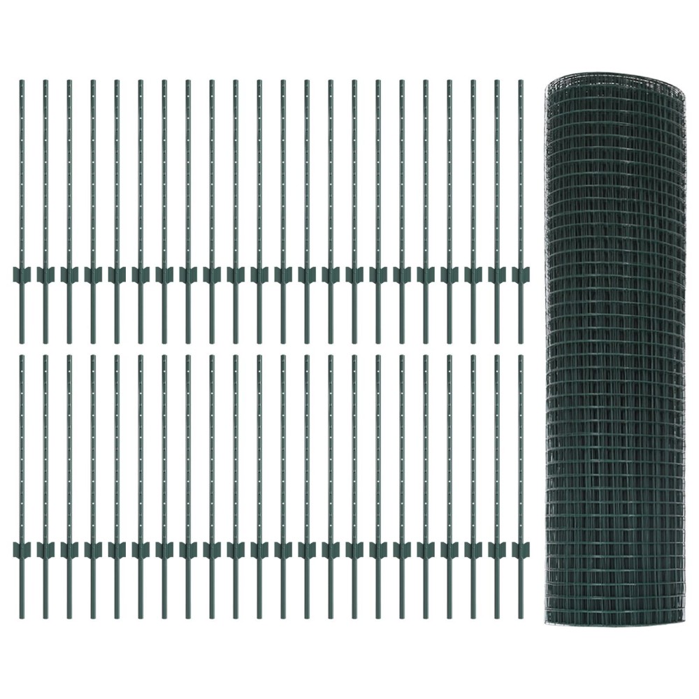 vidaXL Îngrădire cu stâlpi Verde 0.8 x 100 m Oțel