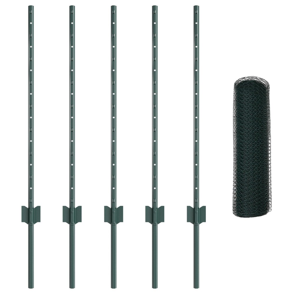 Stâlpi de Gard vidaXL 5 pcs U-Channel Verde 80 cm Oțel