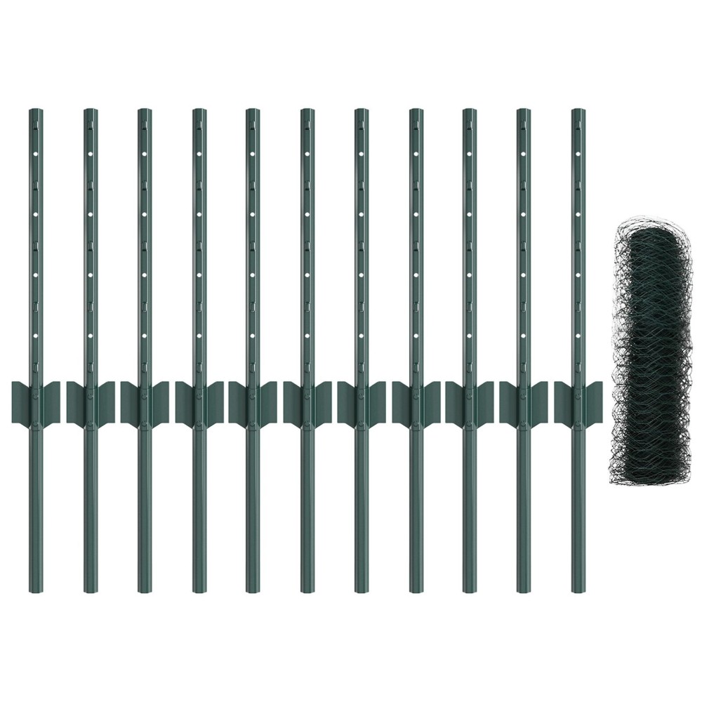 Stâlpi de Gard vidaXL 11 pcs U-Channel Verde 40 cm Oțel