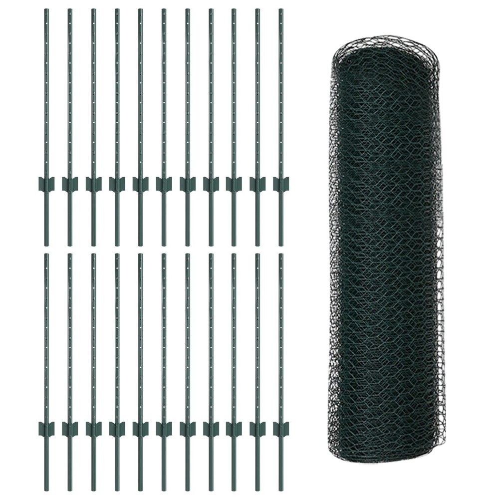 Stâlpi de Gard vidaXL 11 buc U-Channel Verde 80 cm Oțel