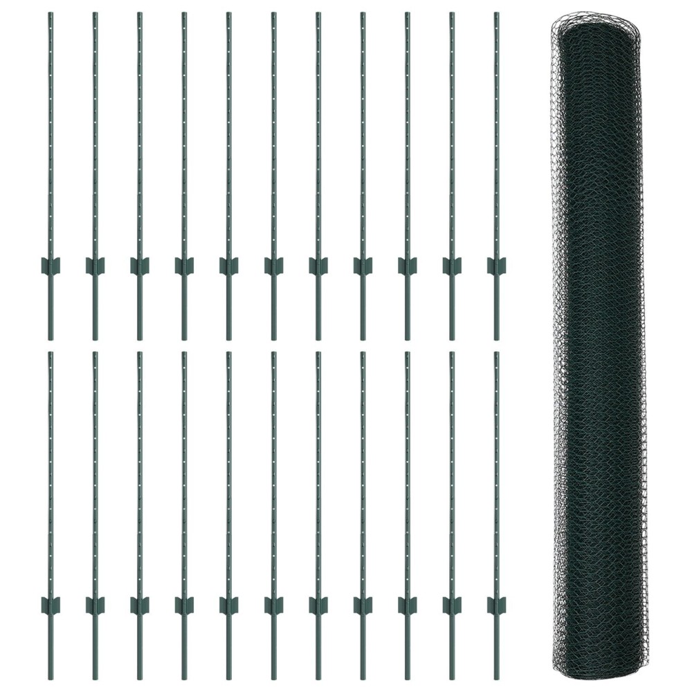 Picioare Împrejmuire vidaXL 11 pcs U-Channel Verde 100 cm Oțel