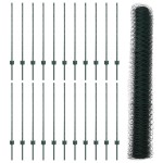 vidaXL Îngrădire cu stâlpi Verde 1 x 50 m Oțel