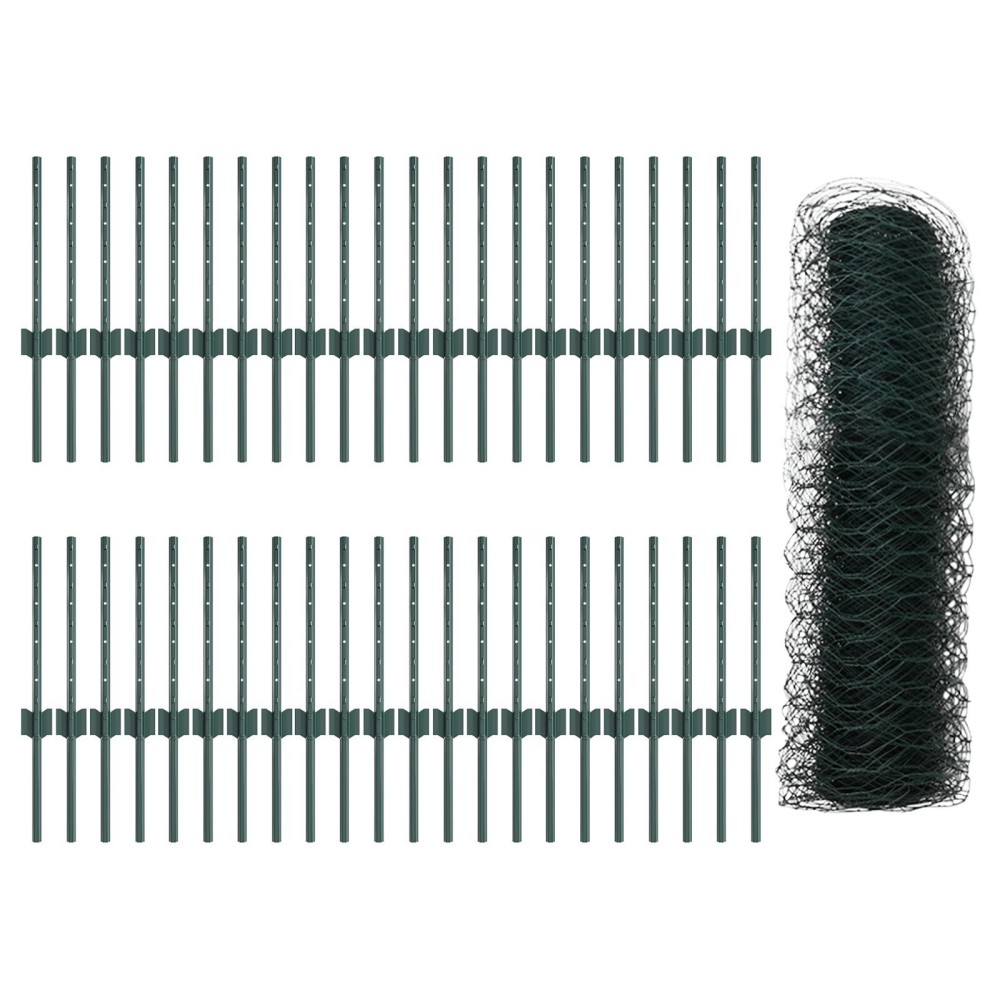 Stâlpi de Gard vidaXL 11 buc U-Channel Verde 40 cm Oțel