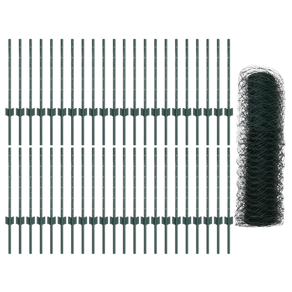 Stâlpi de Gard vidaXL 11 pcs U-Channel Verde 60 cm Oțel