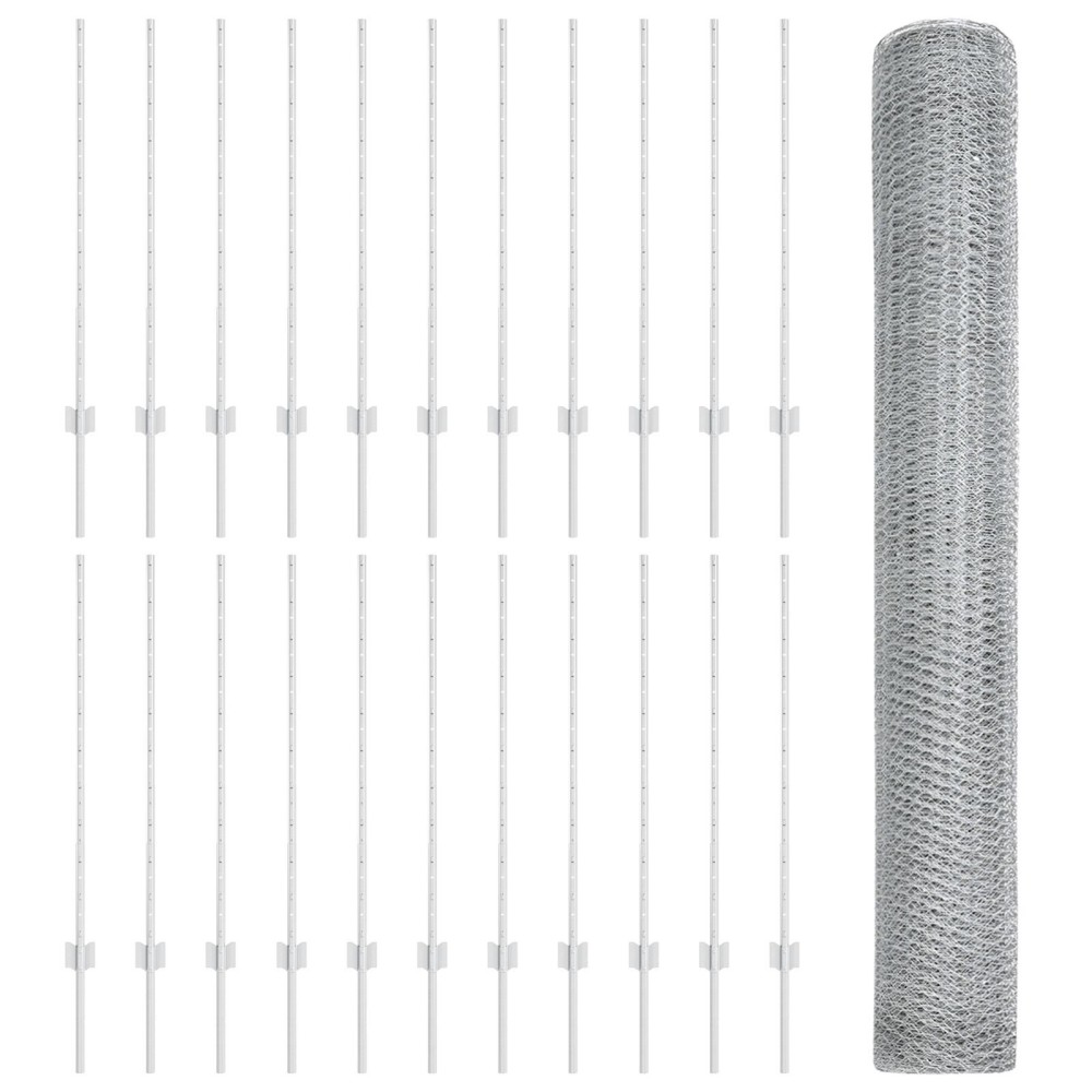vidaXL Îngrădire cu stâlpi Argintiu 1 x 50 m Oțel