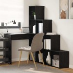 vidaXL Birou de colț cu raft Stejar negru 101.5 x 149.5 x 149.5 cm