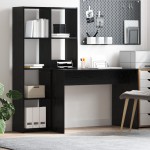 vidaXL Birou cu raft Stejar negru 138.5 x 55 x 143 cm Lemn compozit vidaXL Birou cu raft Stejar negru 138.5 x 55 x 143 cm Lemn compozit
