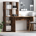 vidaXL Birou cu raft Stejar afumat 138.5 x 55 x 143 cm Lemn compozit vidaXL Birou cu raft Stejar afumat 138.5 x 55 x 143 cm Lemn compozit