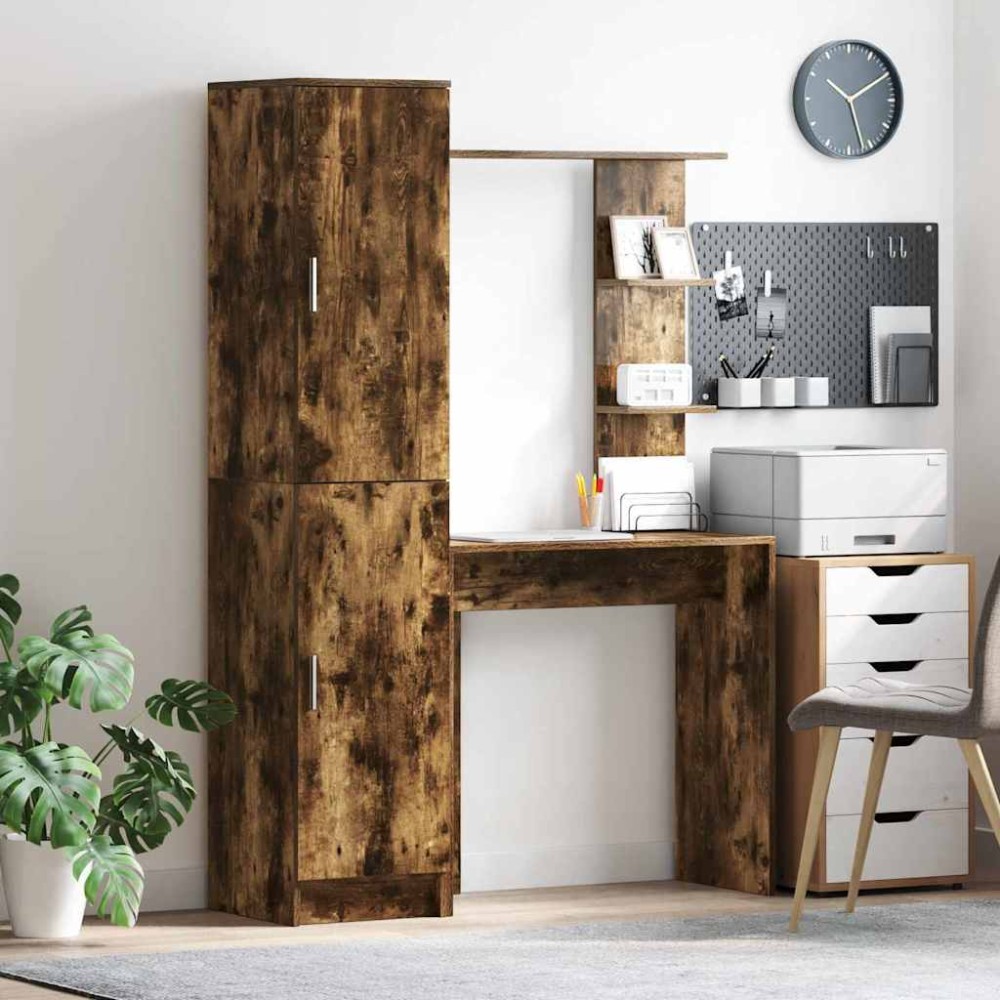 vidaXL Birou 2 pcs Stejar fumuriu