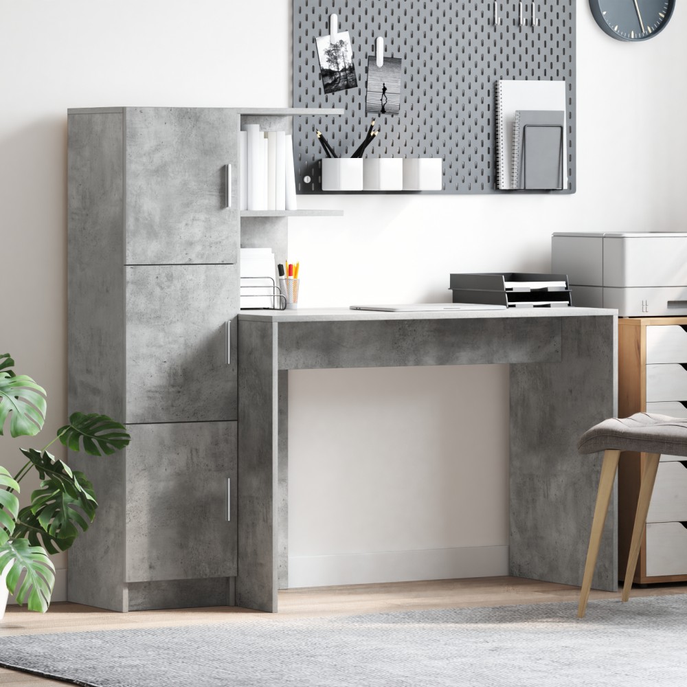vidaXL Biroul cu stocare Gri Beton Lemn Prelucrat