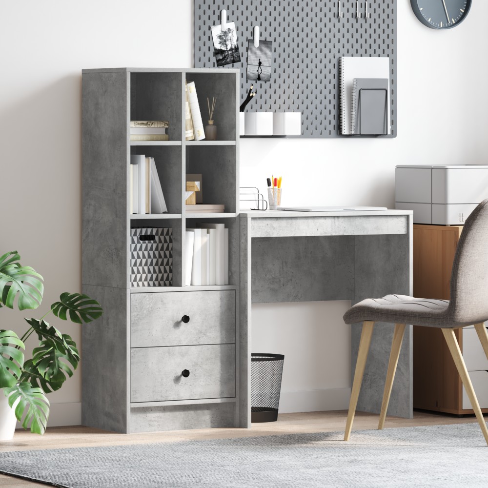 vidaXL Birou cu stocare gri beton din MDF