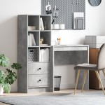vidaXL Birou cu stocare gri beton din MDF vidaXL Birou cu stocare gri beton din MDF