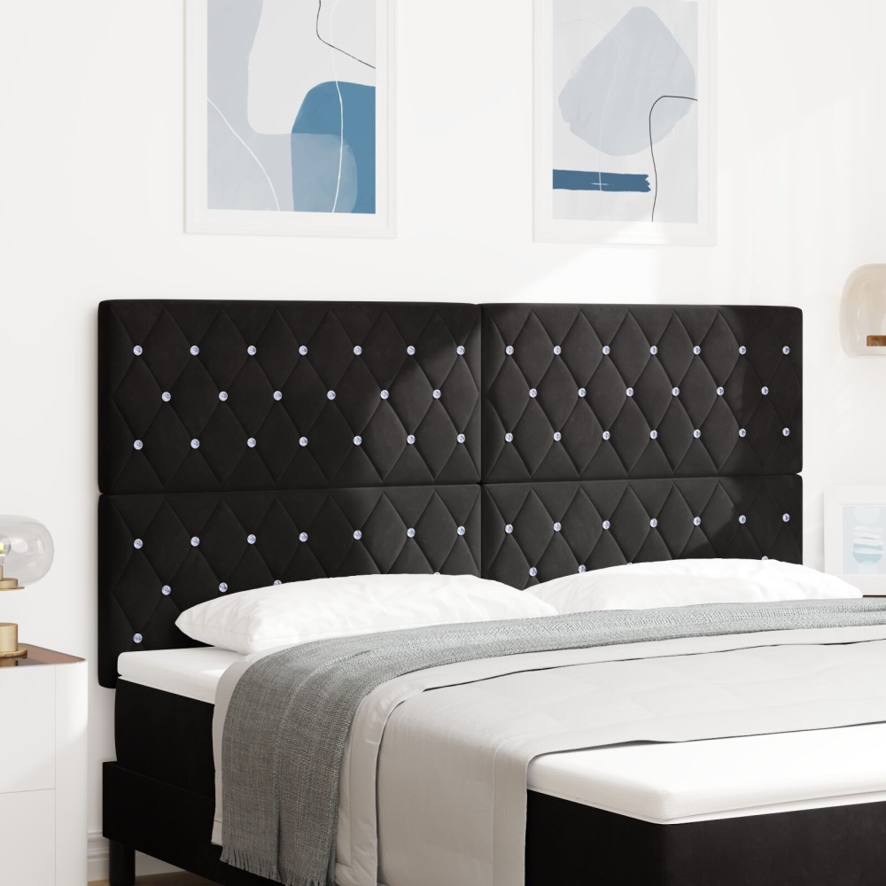 vidaXL Tăblie din Catifea Argyle cu headboard Negru 180 cm Catifea