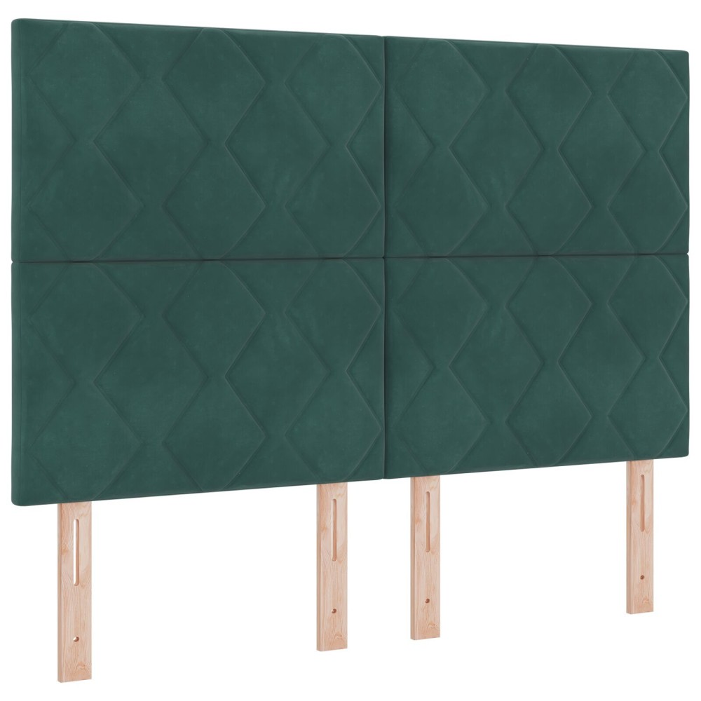 vidaXL Tăblie cap Pe perete Geometric Verde închis 144 cm Catifea
