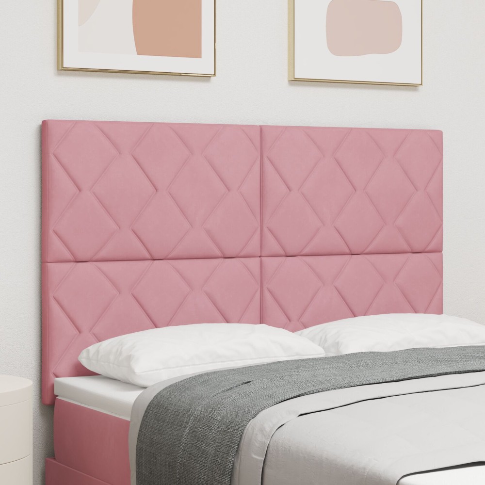 vidaXL Tăblie cap Pe perete Geometric cu headboard Roz 144 cm Catifea