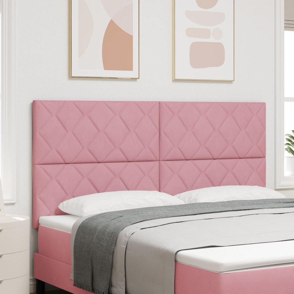 vidaXL Tăblie cap Pe perete Geometric cu headboard Roz 180 cm Catifea