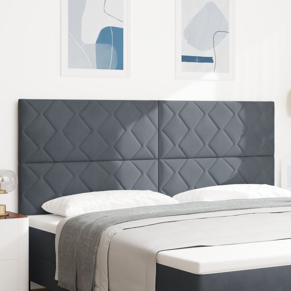 vidaXL Tăblie cap Pe perete Geometric Manual Gri închis 200 cm Catifea