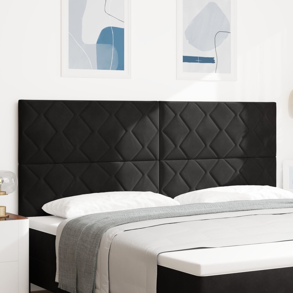 vidaXL Tăblie cap Pe perete Geometric Manual Negru 200 cm Catifea